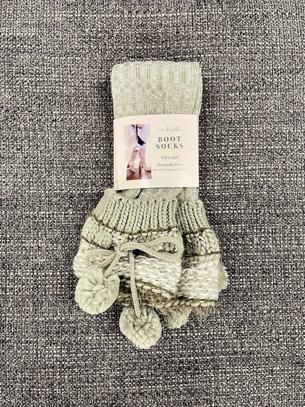 Boot Socks Tall Length Detachable Poms Green NWT